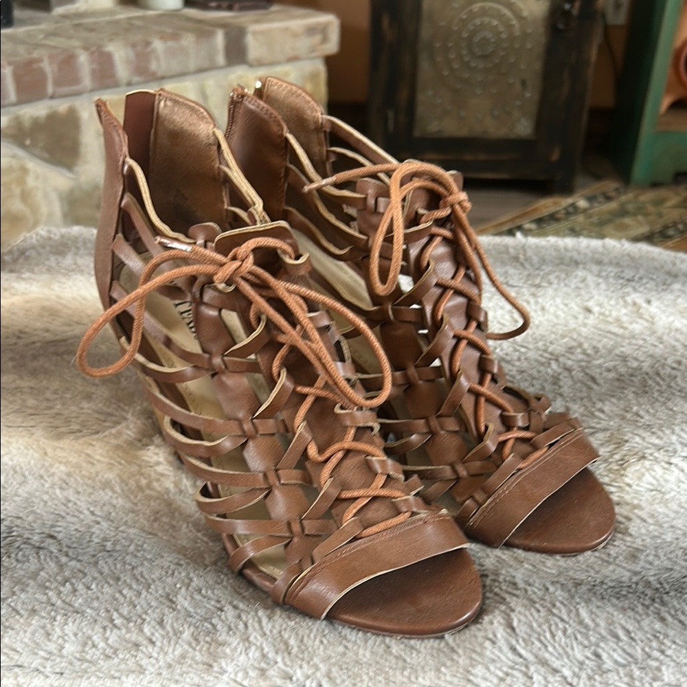 JustFab Brown Gladiator Heels with Strappy Design